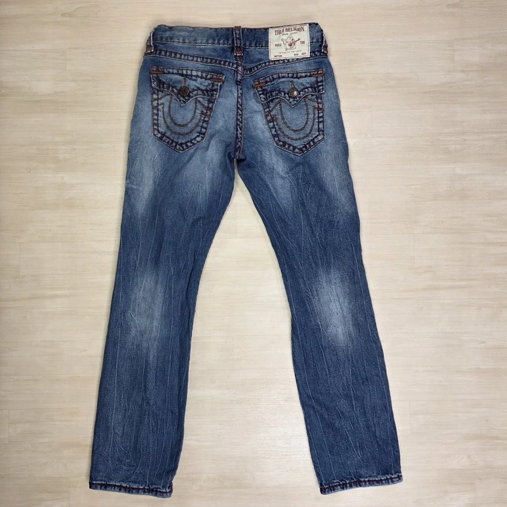 True Religion Ricky Super T Flap Jeans Size 31 Thick Red Contrast‎ Stitch USA